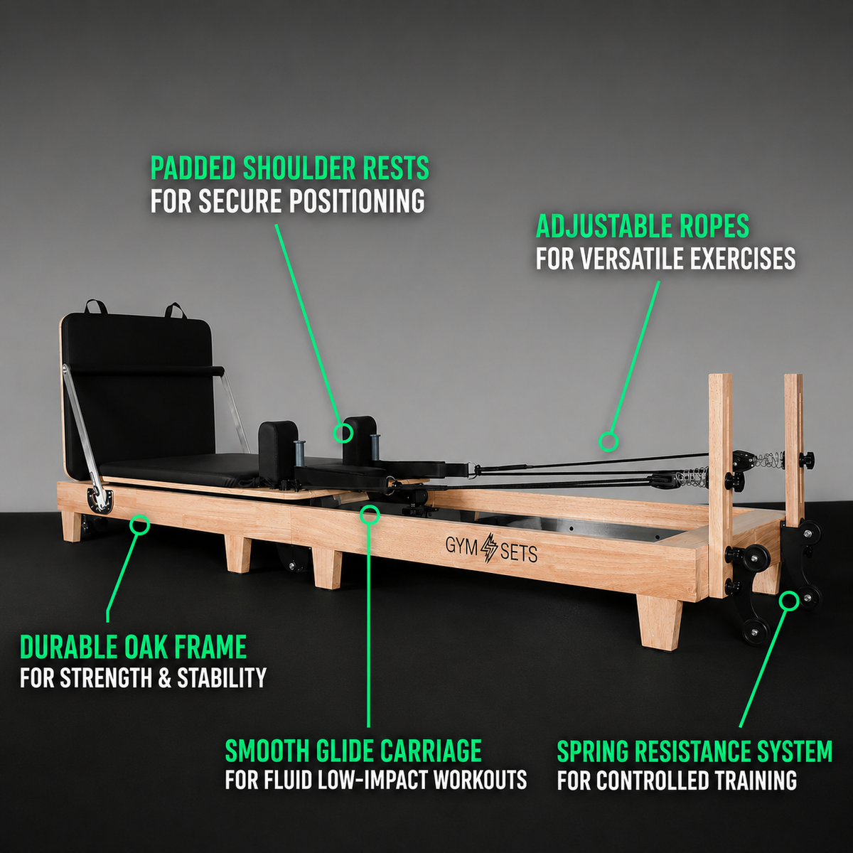 GymSets Studio Eichenholz-Reformer-Pilatesgerät